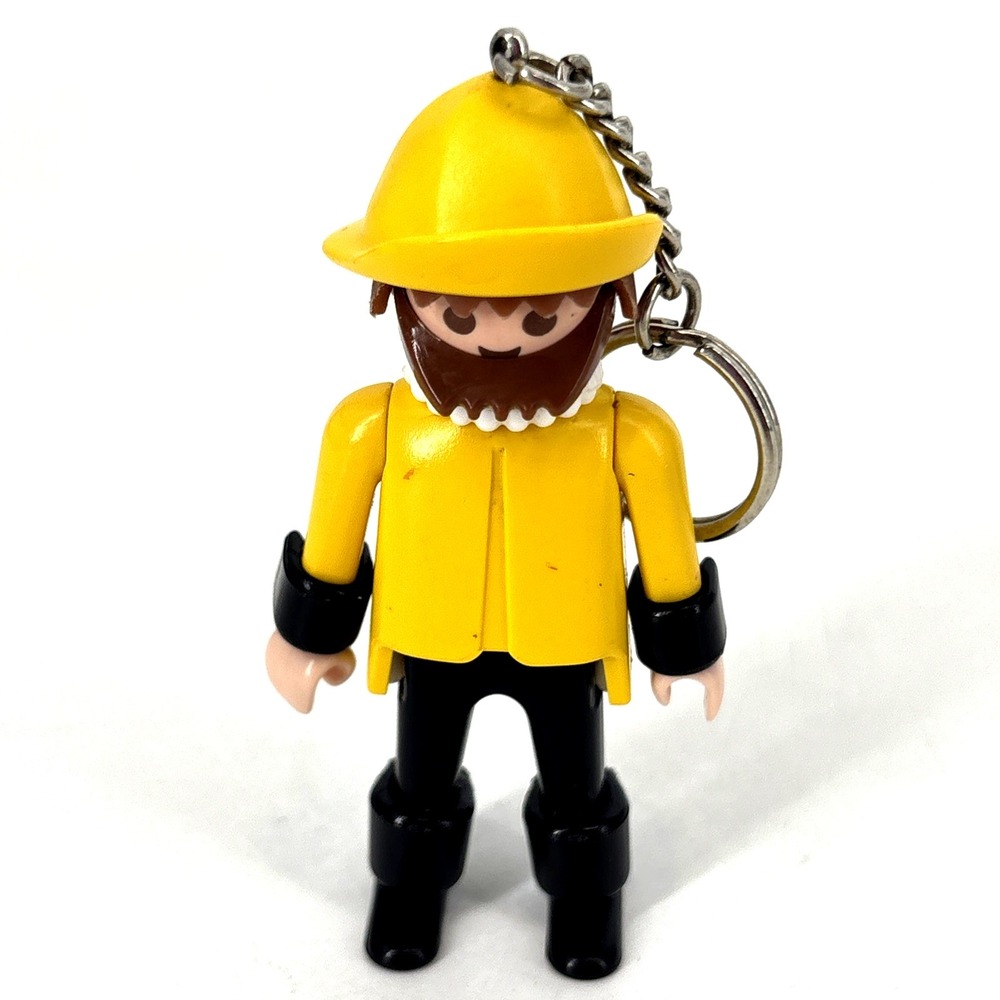 Playmobil Keychain Bearded Raincoat Rain Hat Yellow Figure 3" Geobra 1974 RARE
